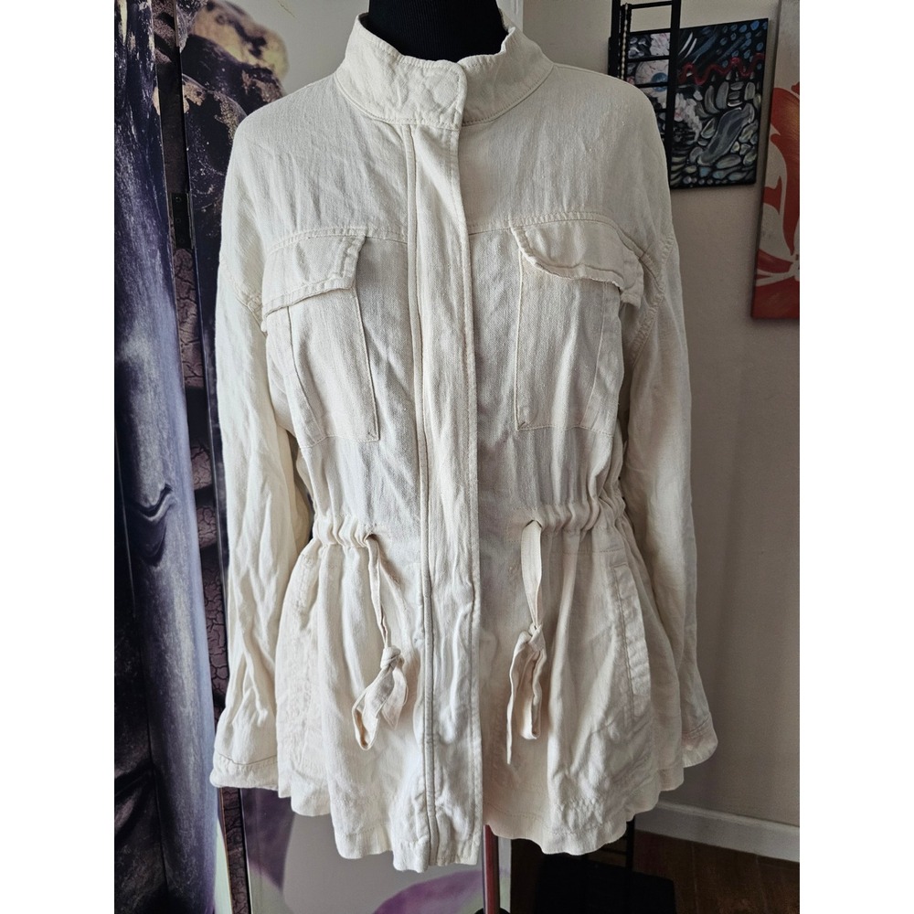 Old Navy Womens XL Utility Jacket Lightweight Drawstring Waist‎ Pockets Beige